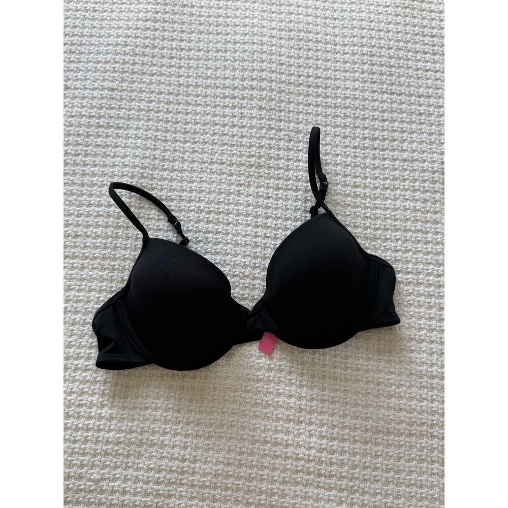 Victoria's Secret PINK GUC T Shirt Bra Size 34B Demi Black Skinny Strap 2010s